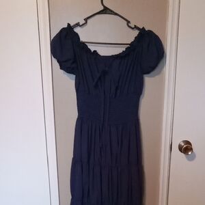 Elegant Navy Blue Off-Shoulder Dress